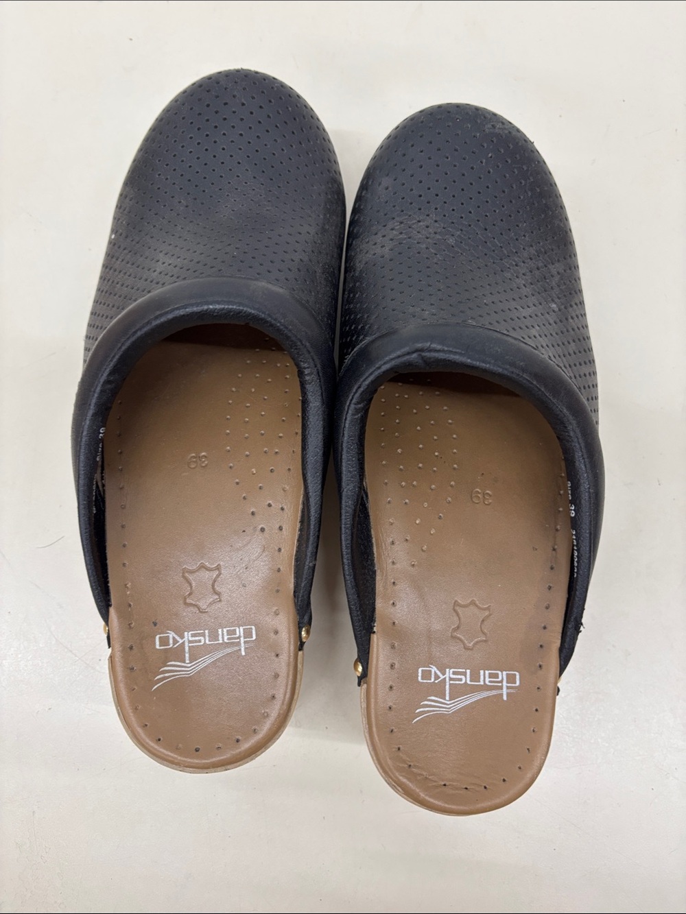 Dansko Black Perforated Leather Clogs with Gold Studs - Picture 5 of 8